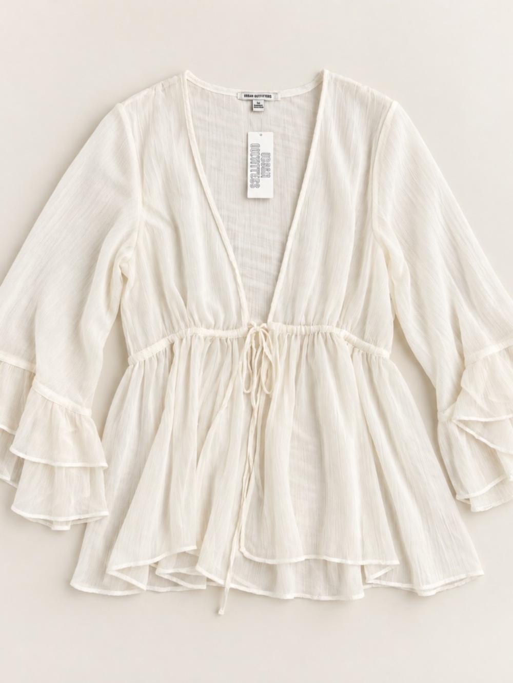 Urban Outfitters White Ruffle Bell Sleeve Top | Size Large | NWT